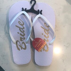 White and Gold Bride Flip Flops